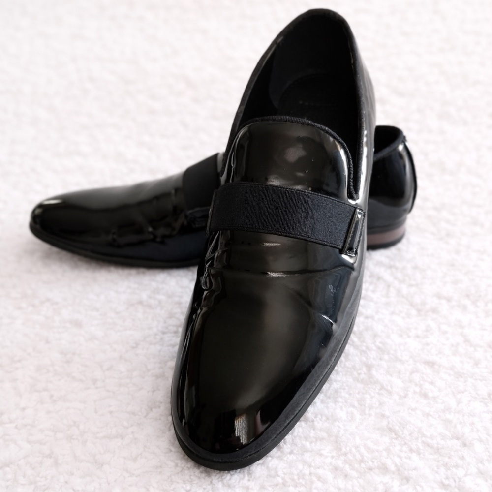 AZAR Men’s Tuxedo Slip-On Dress Shoes Black Formal Loafers Size 8